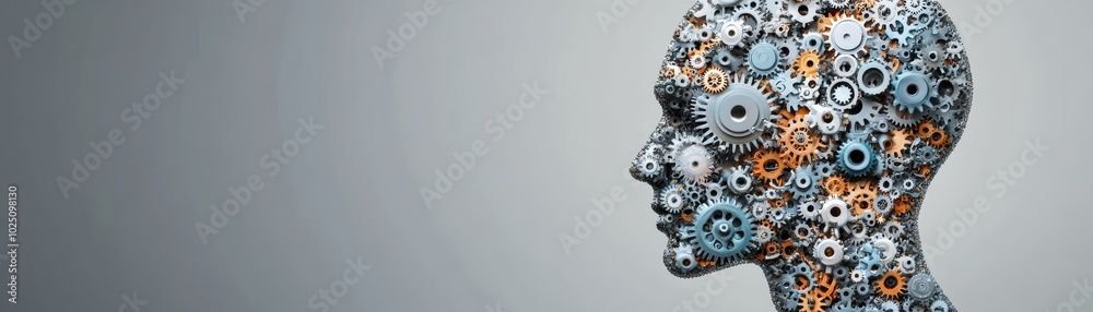 custom made wallpaper toronto digitalA creative representation of a human head constructed from mechanical gears, blending technology and art.