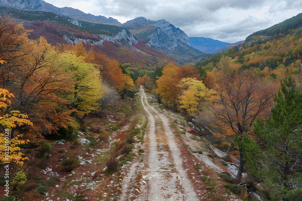 Scenic Autumn Trail Through Vibrant Mountain Landscape Scenic Autumn Trail Through Vibrant Mountain Landscape