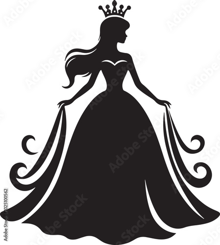 princess silhouette vector. Beautiful princess