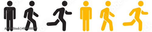 Man stands, walk and run icon set. People symbol. Person standing, walking and running illustration. Run, walk, stand.