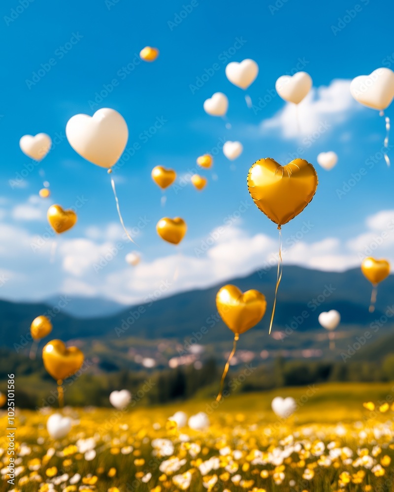 Floating Hearts Above a Vibrant Landscape Floating Hearts Above a Vibrant Landscape