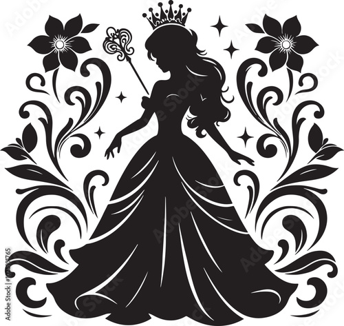 princess silhouette vector. Beautiful princess