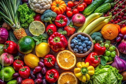 Wallpaper Mural Colorful Set of Fresh Fruits and Vegetables for Healthy Eating, Nutrition, and Organic Lifestyle Inspiration Torontodigital.ca