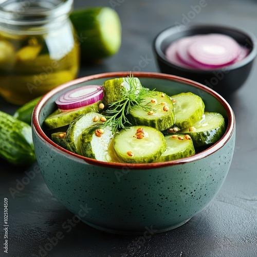 Bowl of fermented pickles with a probiotic-rich label, perfect for gut health, probiotic, pickles, gut health, wellness photo