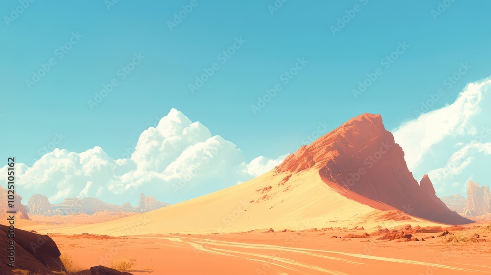Εκτύπωση καμβά A wide, empty desert scene with a single wavy sand dune leading the eye to the h