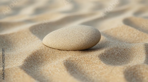 A close-up of smooth desert sand, with a single small pebble as the only object breaking the otherwise featureless landscape