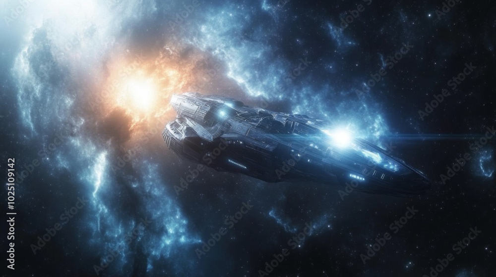 Futuristic Spaceship Navigating Through Cosmic Nebula Futuristic Spaceship Navigating Through Cosmic Nebula