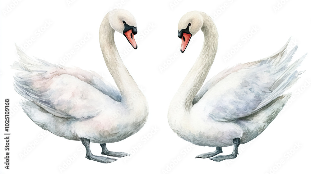 Obraz premium Swan bird, Elegant Watercolor birds hand-painted Isolated. Perfect for designers, nature lovers, creative decor. Clipart