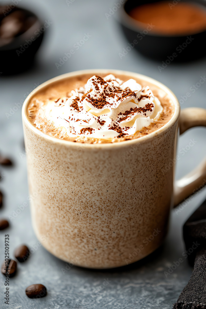 Hot coffee with whipped cream and chocolate shavings Hot coffee with whipped cream and chocolate shavings