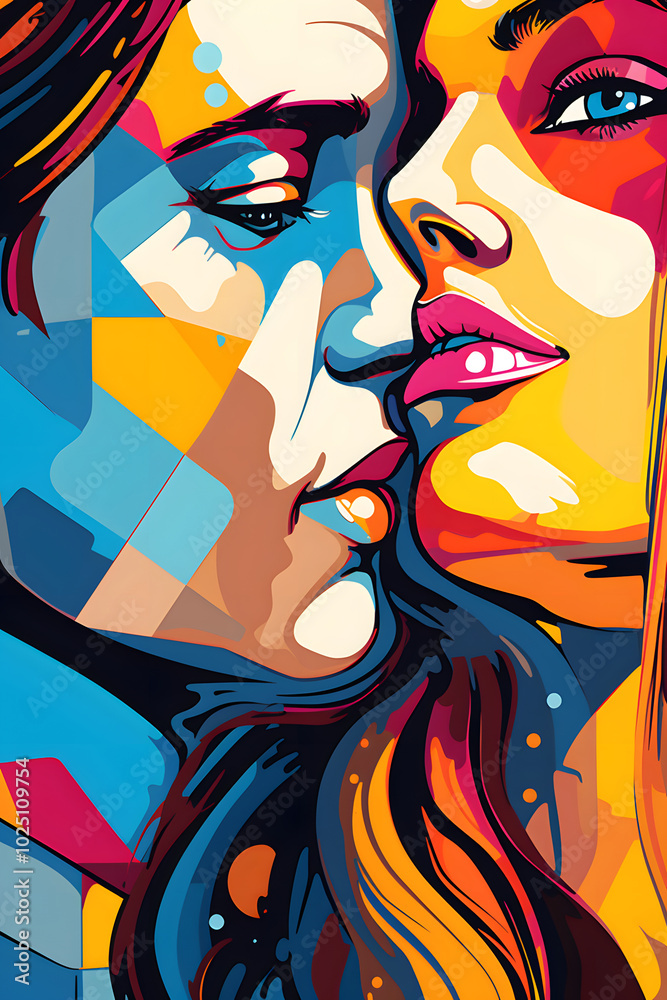 pop art style 3 color love couple in love pop art style 3 color love couple in love