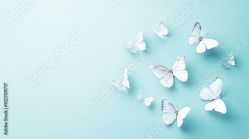  Blue sky with white butterflies flying in the center