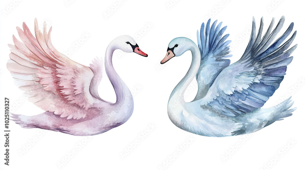 Obraz premium Swan bird, Elegant Watercolor birds hand-painted Isolated. Perfect for designers, nature lovers, creative decor. Clipart