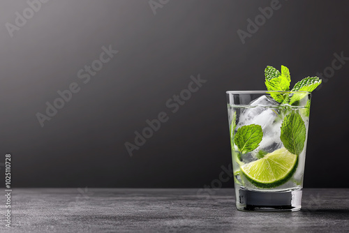 Refreshing drink with lime and mint leaves.