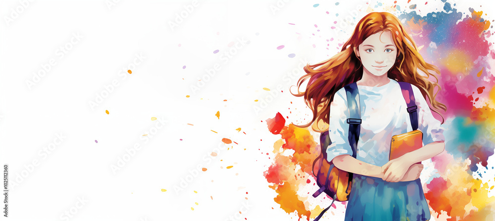 Smiling girl holding book with colorful splashes background
Smiling girl holding book with colorful splashes background