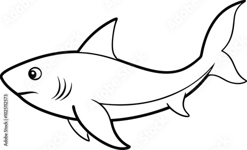 A Shark vector art line art drawing of shark sea fish underwater outline vector minimalist illustration. Sharks in doodle style. Hand drawn vector art.