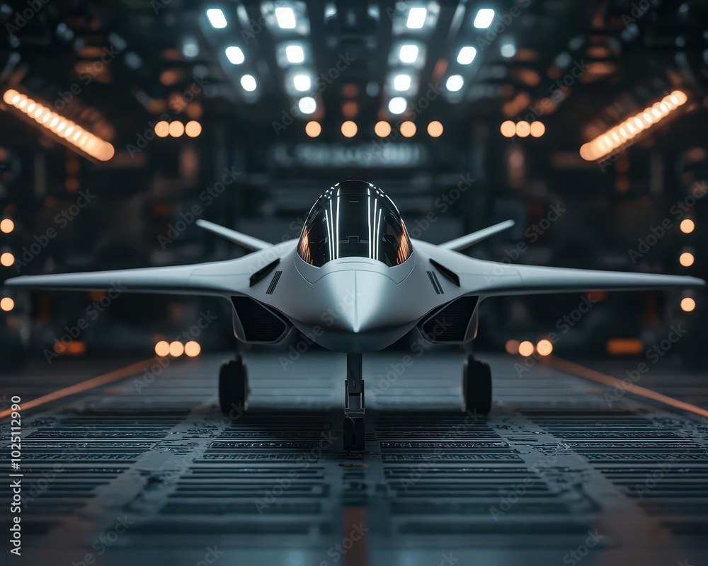 Fototapeta premium Futuristic aircraft undergoing a holographic diagnostic check in a cyberfuturistic maintenance bay, surrounded by AIdriven systems