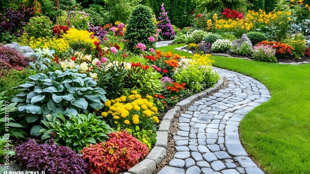 Fototapeta premium 30. A lively garden with diverse plants supporting natural pest control