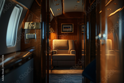 Luxurious private jet interior without people