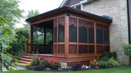 31. A beautiful porch with decorative screens keeping bugs out