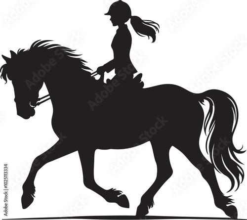 silhouette of a girl riding a horse vector art illustration