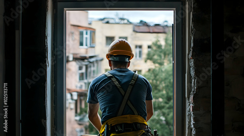 Worker installing a window.