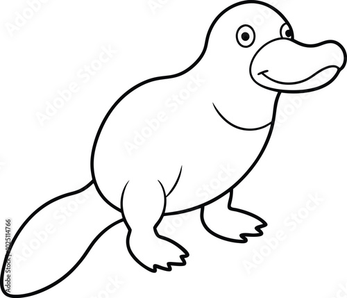 Platypus outline vector isolated one single cute cartoon swimming duckbill platypus underwater colorless black and white contour line easy drawing.