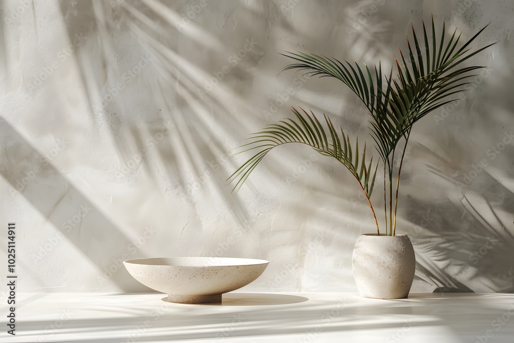 Serene Minimalist Decor with Natural Elements and Soft Shadows Serene Minimalist Decor with Natural Elements and Soft Shadows