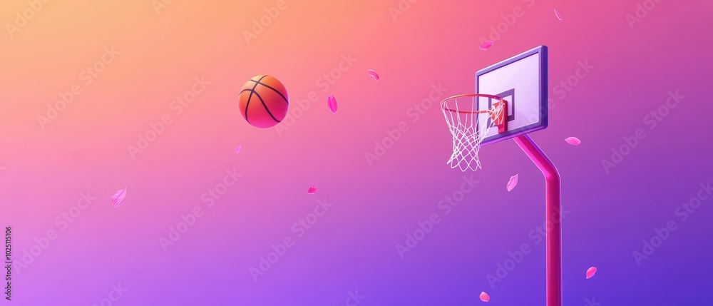 An artistic basketball and hoop with a colorful background, representing motion and energy in sports. An artistic basketball and hoop with a colorful background, representing motion and energy in sports.