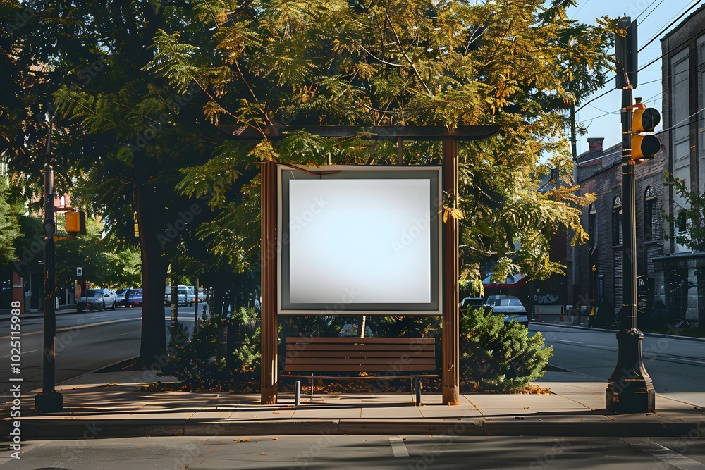 A Serene Bus Stop Surrounded by Lush Greenery and an Empty Billboard A Serene Bus Stop Surrounded by Lush Greenery and an Empty Billboard