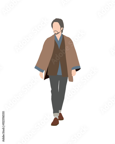 Flat vector people and illustration, man with japanese casual outfit