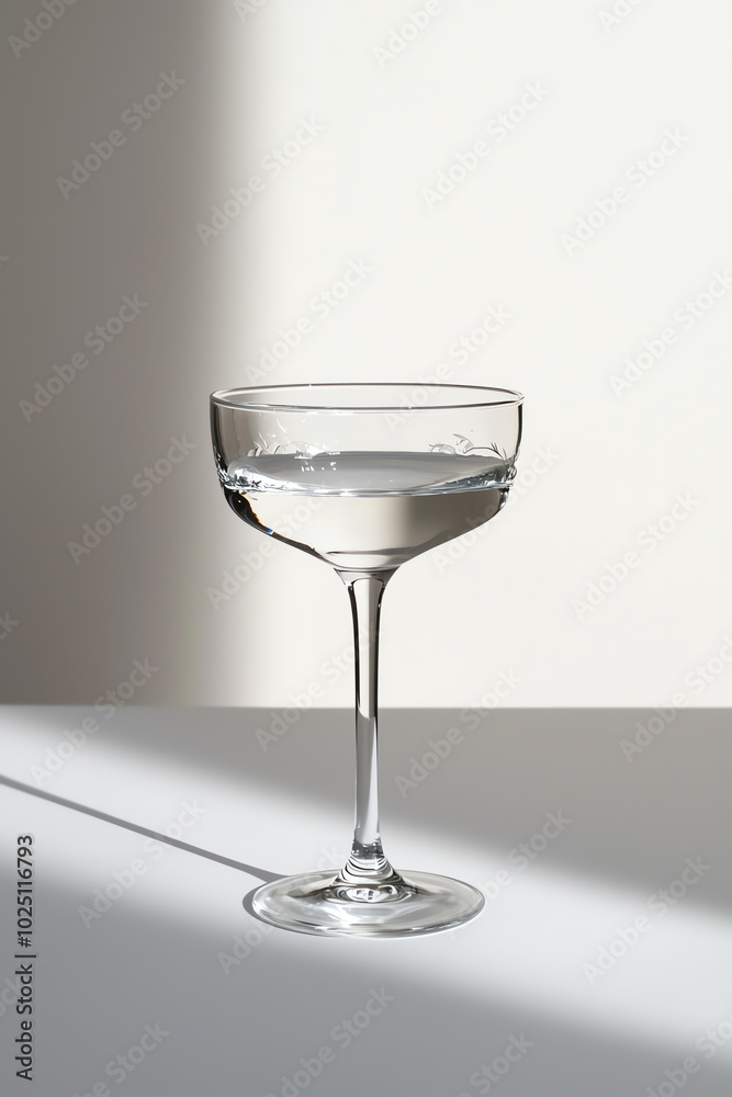 Elegant glass with clear liquid under light. Elegant glass with clear liquid under light.