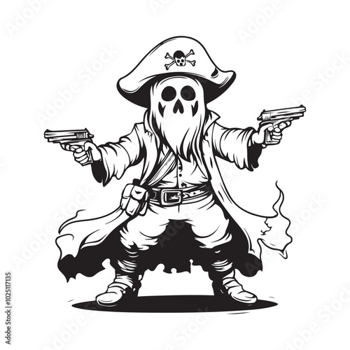 Halloween holiday horror night. Ghost pirate character with gun stock Illustration vector image.