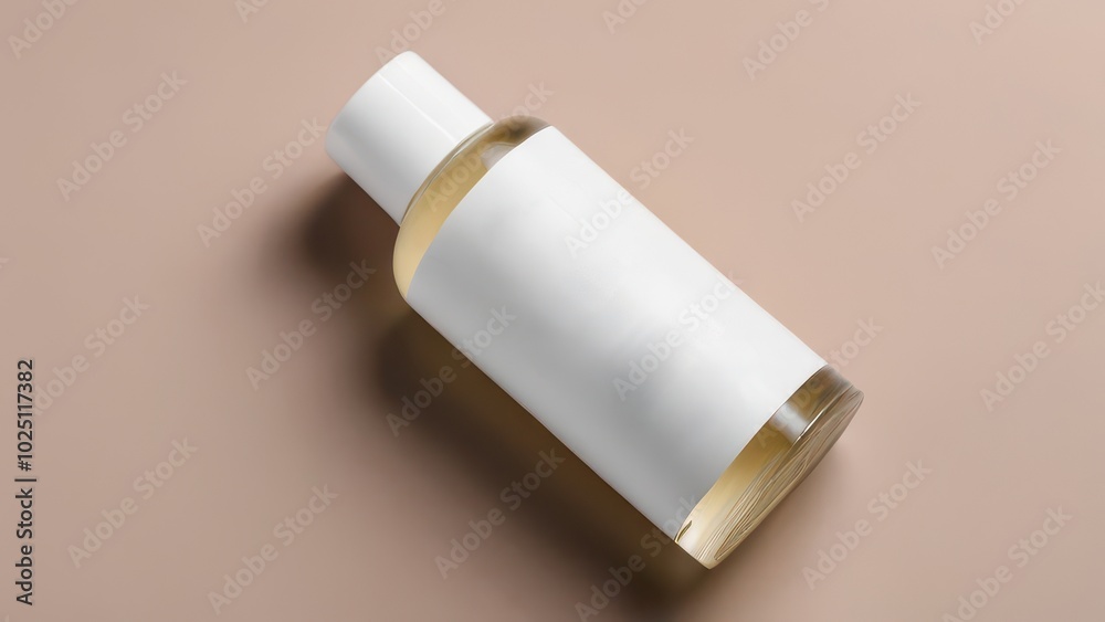 Minimalist Skincare Bottle with Clear Liquid on Beige Background - Cosmetic Product Display Minimalist Skincare Bottle with Clear Liquid on Beige Background - Cosmetic Product Display