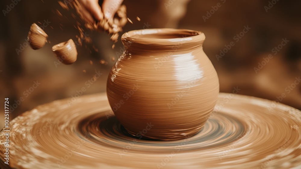 A skilled artisan crafting a beautiful pottery piece on a potter's wheel, showcasing creativity and craftsmanship. A skilled artisan crafting a beautiful pottery piece on a potter's wheel, showcasing creativity and craftsmanship.