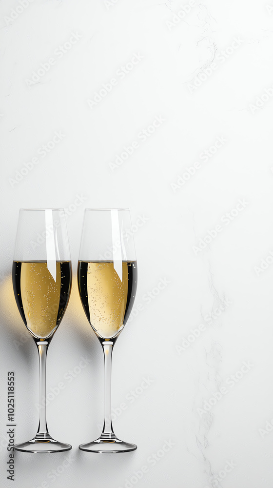 Two champagne glasses on white background Two champagne glasses on white background