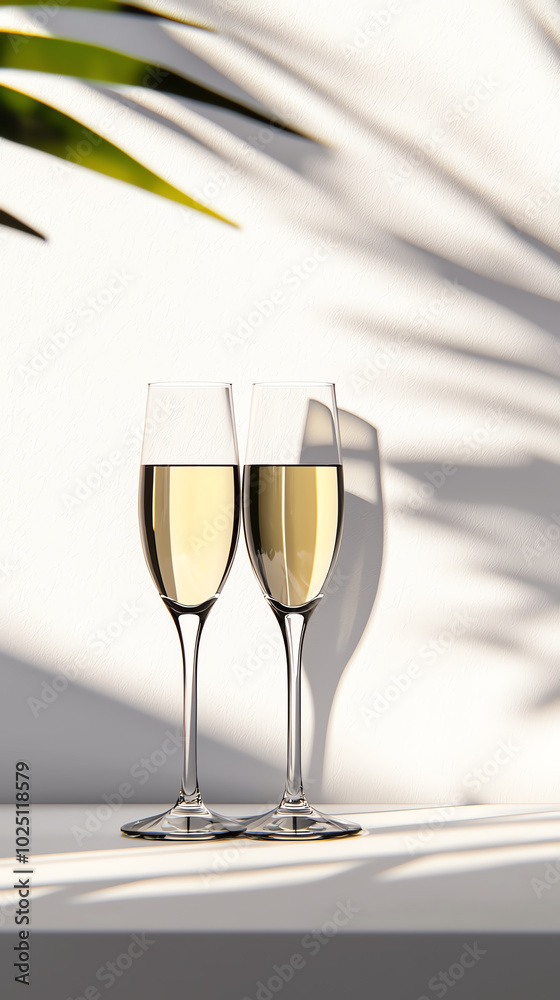 Two champagne glasses with shadows Two champagne glasses with shadows