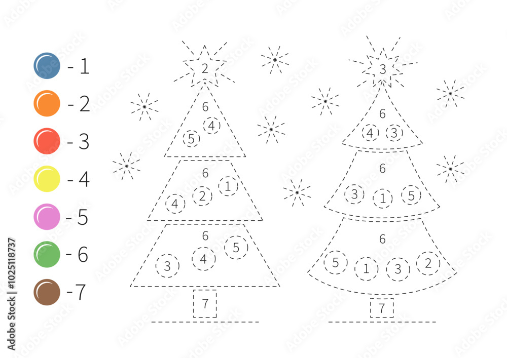 Coloring page with cute Christmas tree for kids. Tracing contours ...