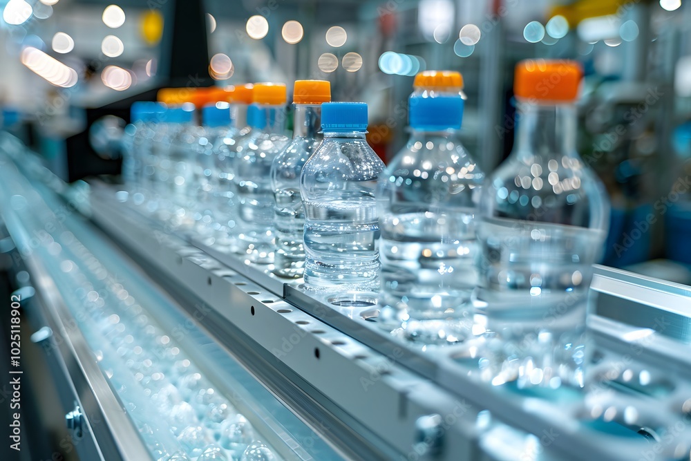 Bottled Water Production Line in a Modern Factory Bottled Water Production Line in a Modern Factory