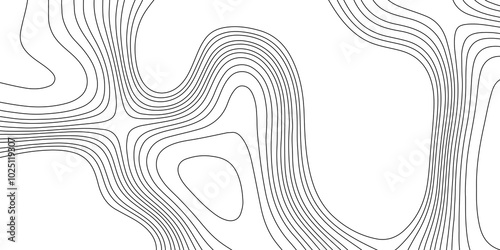 Abstract topographic contours map background, seamless vector geographic contour map abstract topographic map with lines creating wavy textured background, mountain hiking trail over terrain.