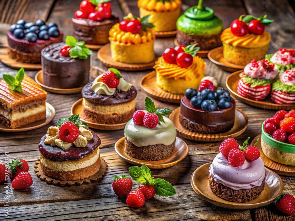 Delightful Assortment of Cakes on Rustic Wooden Table Perfect for Dessert Lovers and Event Planning Inspiration Delightful Assortment of Cakes on Rustic Wooden Table Perfect for Dessert Lovers and Event Planning Inspiration