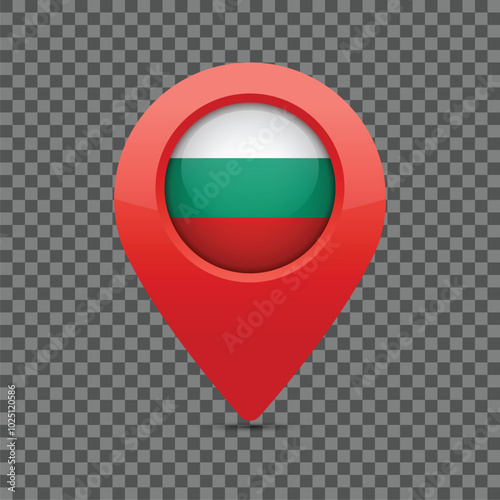 Free Download Bulgarian flag on the map marker for location. Location marker for navigation systems and maps. Vector illustration. 

 - GFXLoad