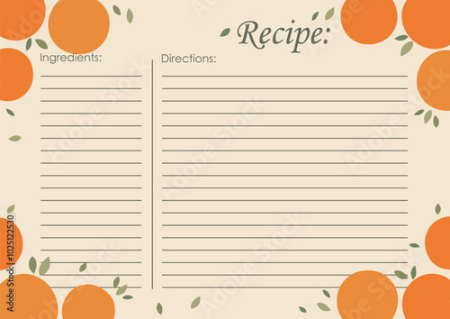 Recipe card template, juicy fruits blank. Cartoon recipe card template illustration