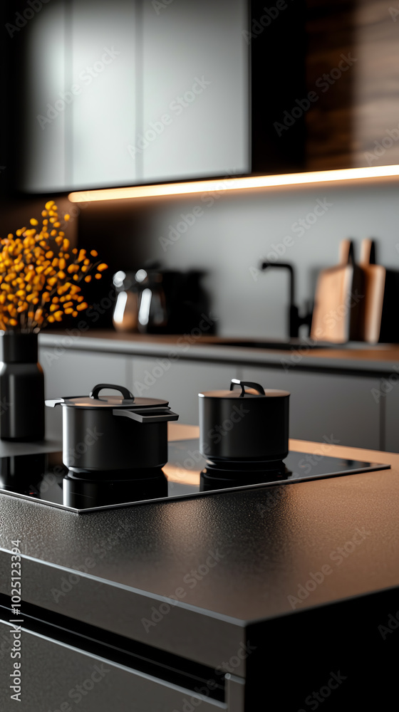 Modern kitchen with stylish cookware and decor Modern kitchen with stylish cookware and decor