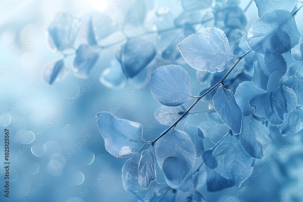 Serene Blue Leaves with Soft Bokeh Background Serene Blue Leaves with Soft Bokeh Background