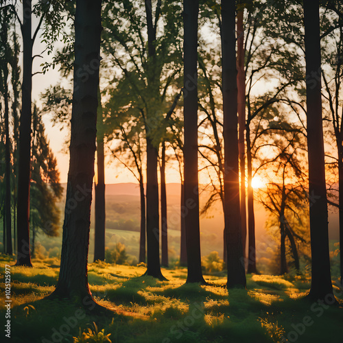 sunset in the forest