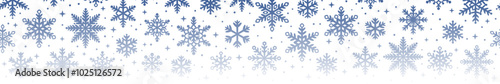 White snowflake banner, winter snow confetti frame, header or border design for the holidays, festive minimalist wide horizontal background design