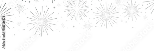 White and silver firework banner, elegant minimalist border frame, festive cover design