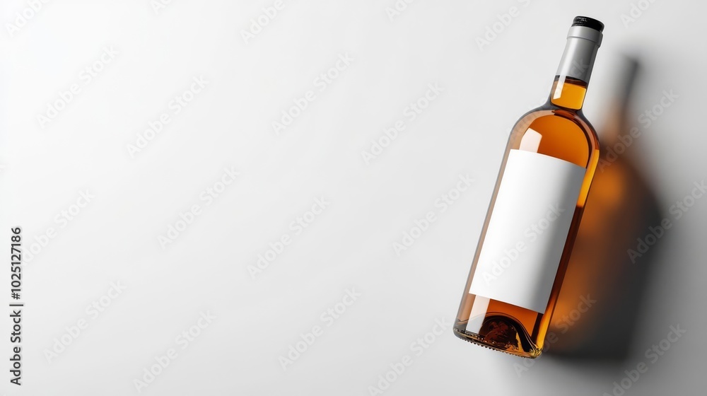 High angle shot of a wine bottle with blank label on white background, perfect for branding or advertising purposes. High angle shot of a wine bottle with blank label on white background, perfect for branding or advertising purposes.
