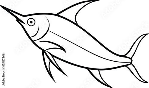Vector flying fish outline jumping. Sea flying fish line art drawing. Monochrome black and white sketch sea animals isolated on white background.