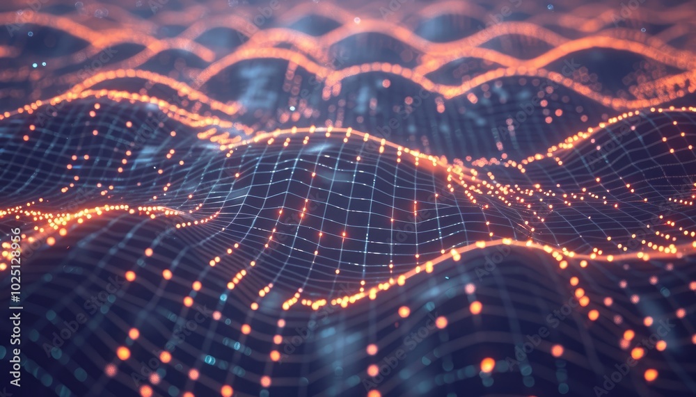 Abstract digital landscape with glowing points and a grid pattern. Abstract digital landscape with glowing points and a grid pattern.